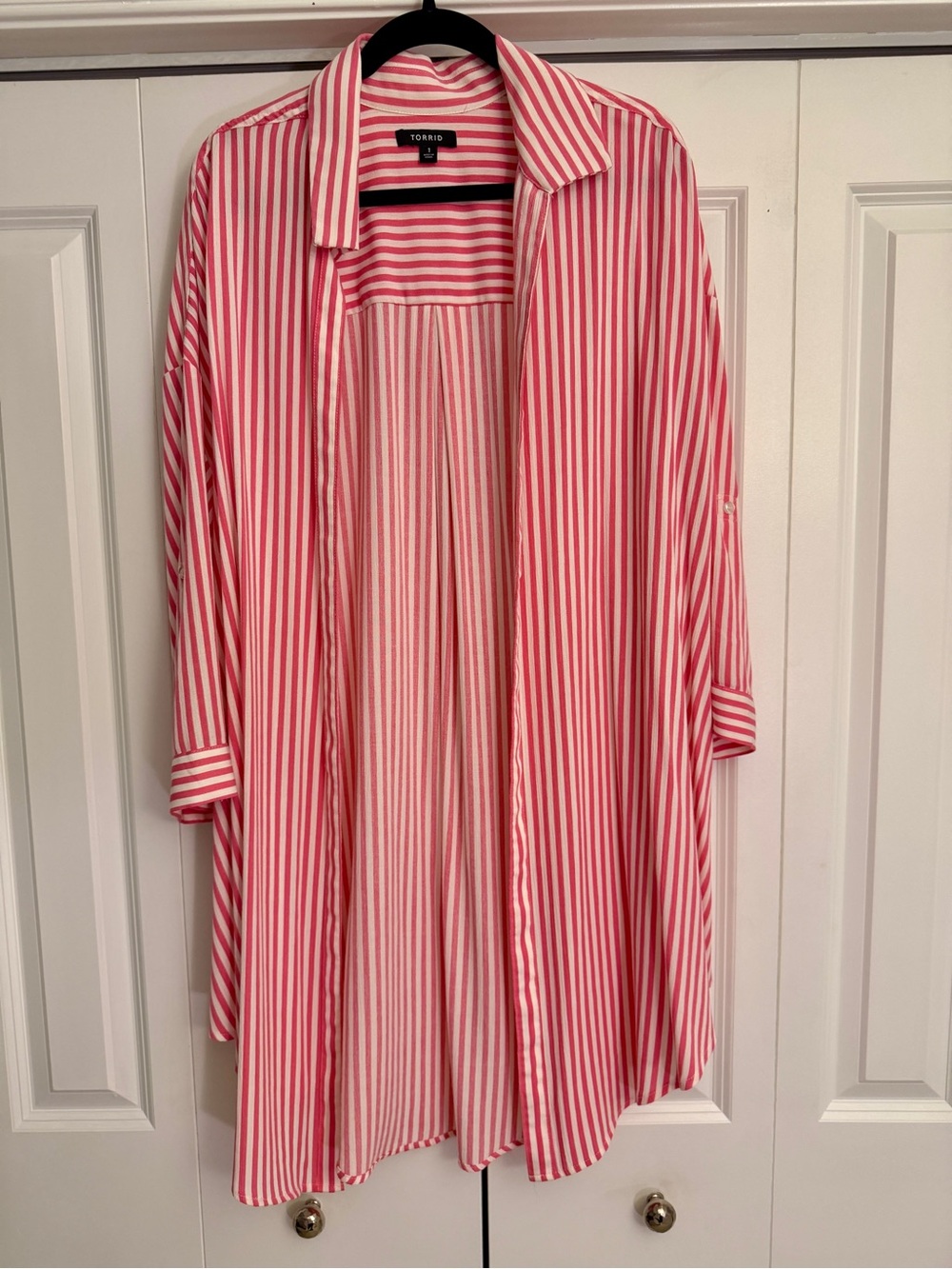 Torrid Size 1 Pink White Striped Open Front Duster Cardigan